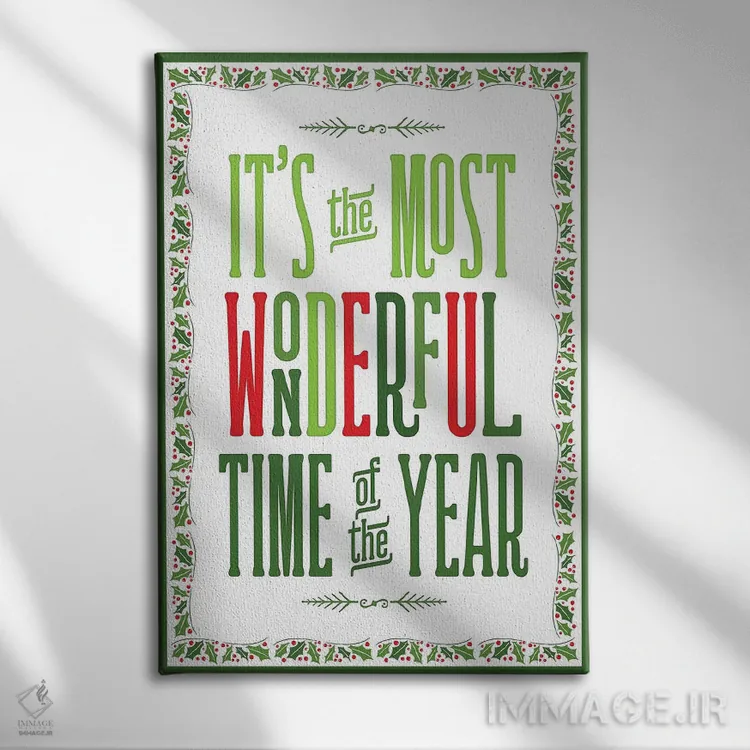 تابلو دکوراتیو کریسمس رنگارنگ با حاشیه IV اثر نون دی دیزاین - نمای روبهرو روی دیوار