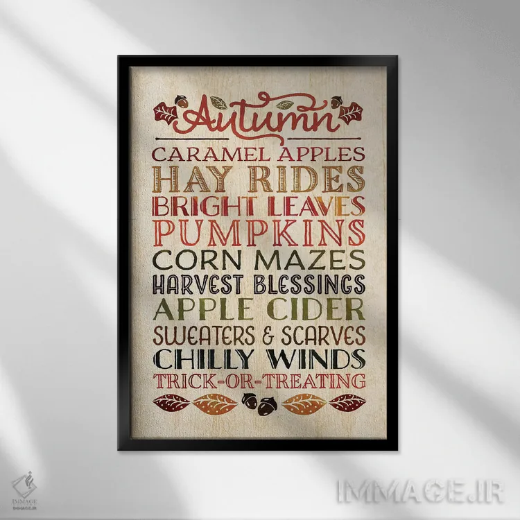 تابلو دکوراتیو نشانه های پاییز اثر نون دی دیزاین - نمای قابدار مشکی