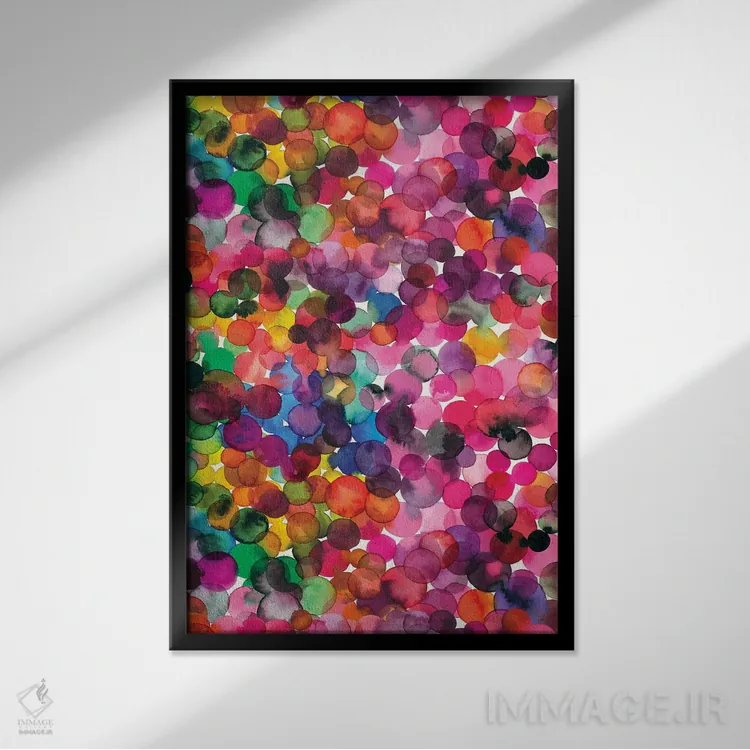 تابلو دکوراتیو نقطه های آبرنگی همپوشان اثر نینولا دیزاین - نمای قابدار مشکی