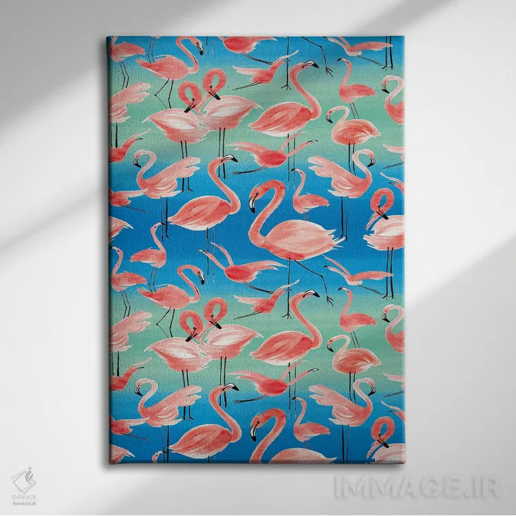 تابلو دکوراتیو فلامینگوهای صورتی اثر نینولا دیزاین - نمای روبهرو روی دیوار