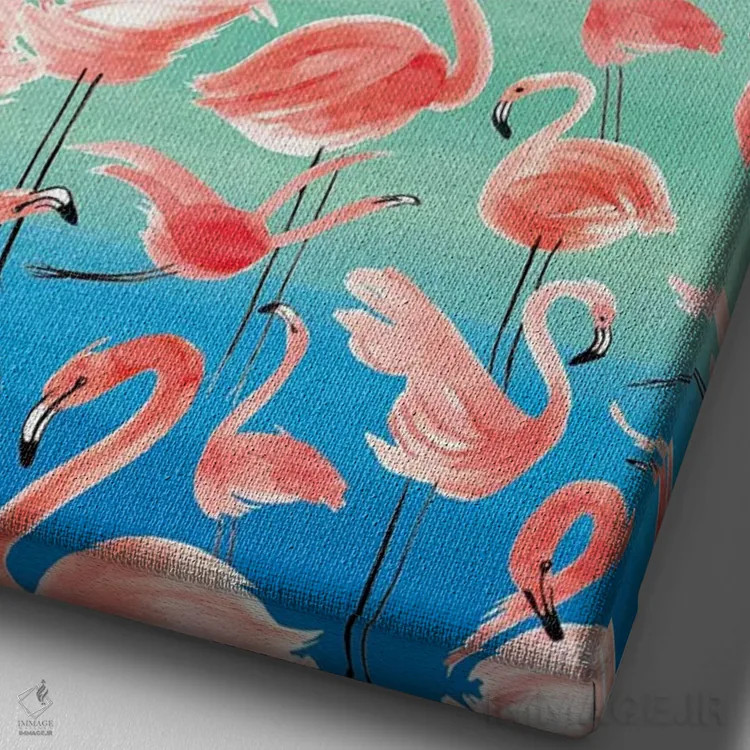 تابلو دکوراتیو فلامینگوهای صورتی اثر نینولا دیزاین - نمای نزدیک بافت بوم