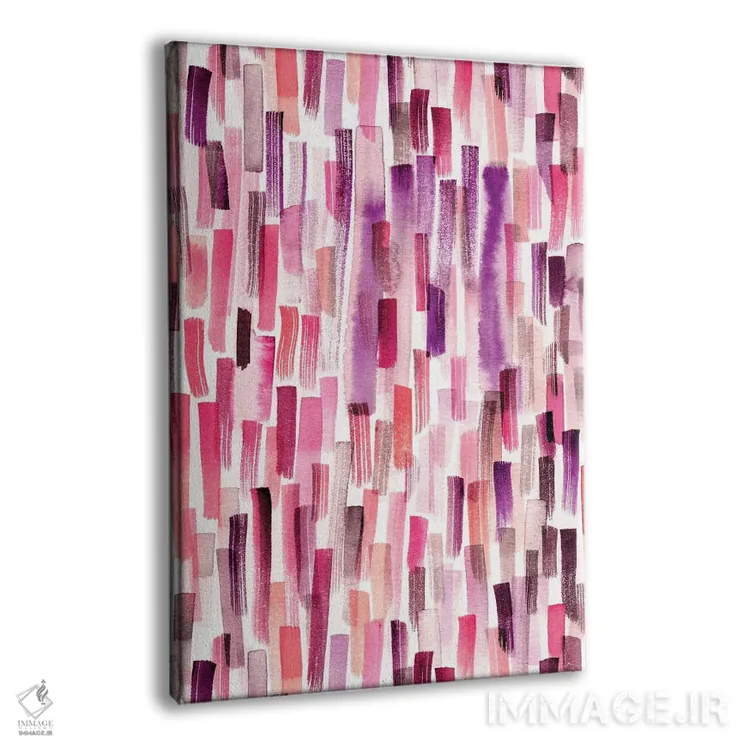 تابلو انتزاعی حرکت قلم آبرنگی مرجانی و بنفش اثر نینولا دیزاین - نمای پرسپکتیو محصول