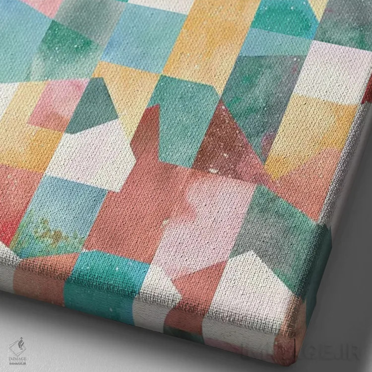 تابلو انتزاعی کولاژ بافت و اشکال سبز اثر نینولا دیزاین - نمای نزدیک بافت بوم