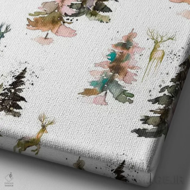 تابلو دکوراتیو گوزن های زمستانی جنگل روستایی اثر نینولا دیزاین - نمای نزدیک بافت بوم