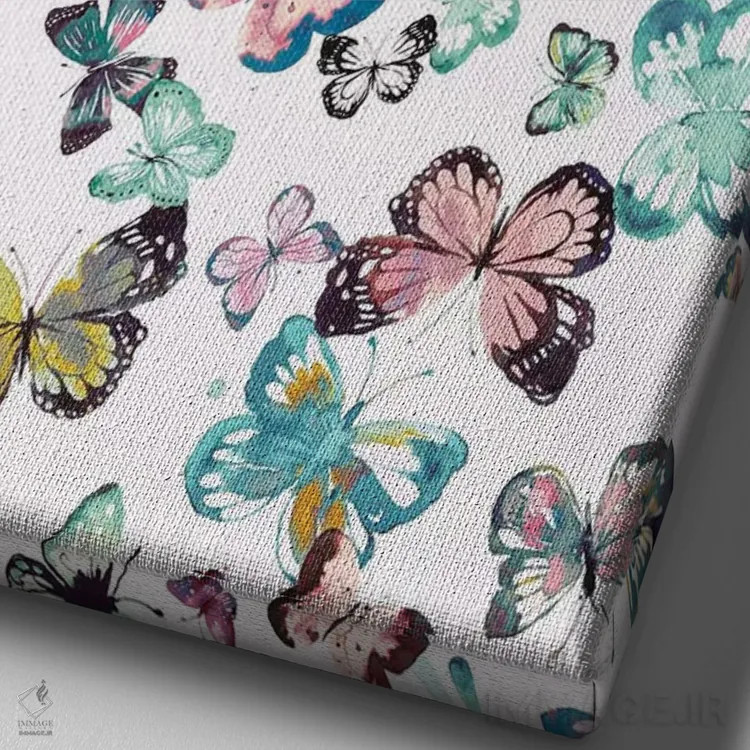 تابلو دکوراتیو پروانه های آبرنگی صورتی و سبز اثر نینولا دیزاین - نمای نزدیک بافت بوم