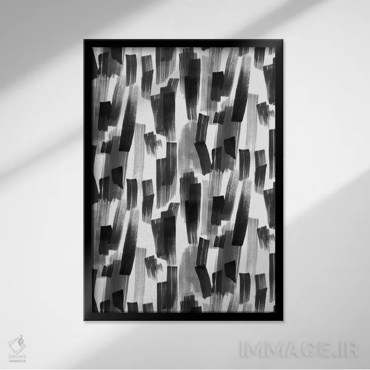 تابلو انتزاعی حرکات قلم موی بزرگ سیاه اثر نینولا دیزاین - نمای قابدار مشکی