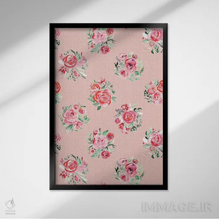 تابلو مدرن دسته گل های رز شیرین صورتی ملایم اثر نینولا دیزاین - نمای قابدار مشکی