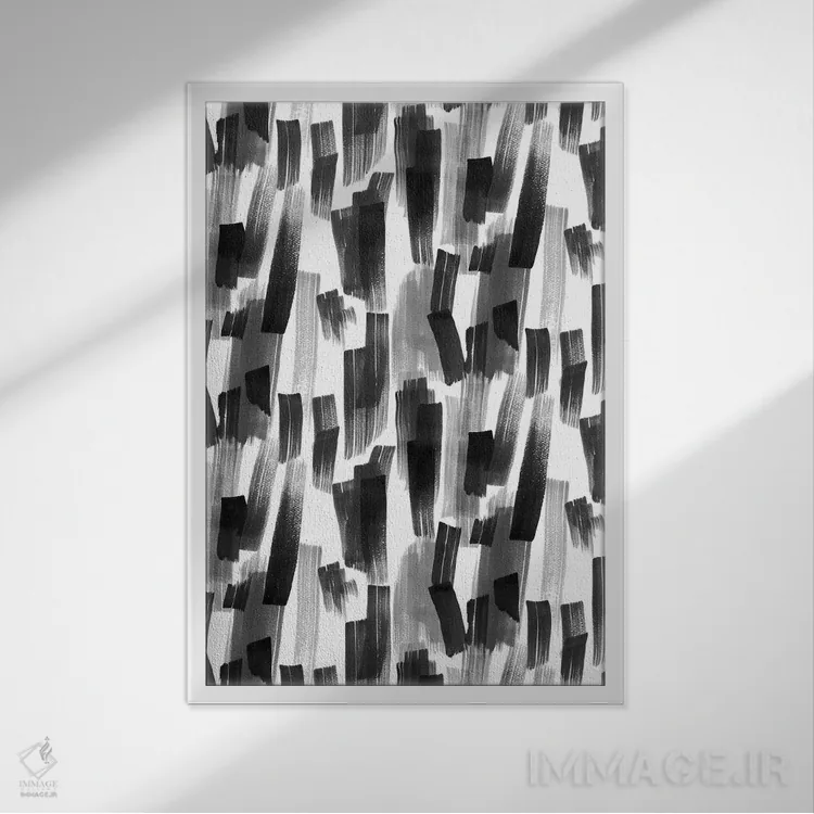 تابلو انتزاعی حرکات قلم موی بزرگ سیاه اثر نینولا دیزاین - نمای قابدار سفید