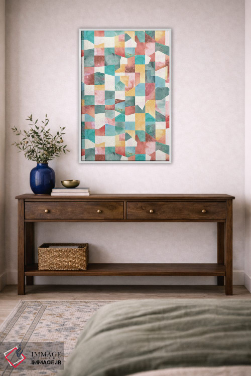 تابلو انتزاعی کولاژ بافت و اشکال سبز اثر نینولا دیزاین - D2W