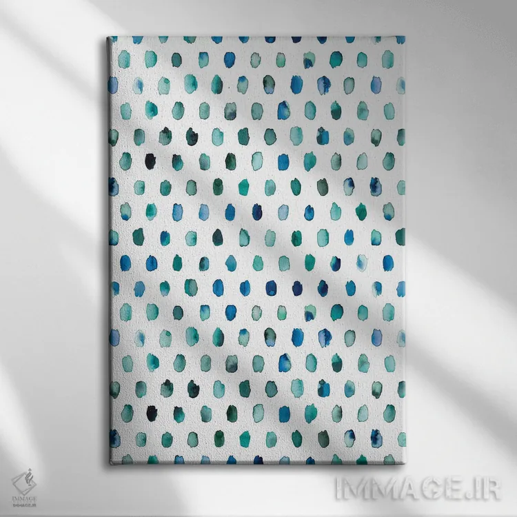 تابلو دکوراتیو پالت نقطه های هندسی آبی اثر نینولا دیزاین - نمای روبهرو روی دیوار