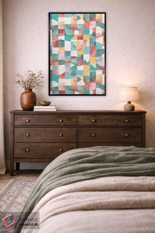 تابلو انتزاعی کولاژ بافت و اشکال سبز اثر نینولا دیزاین - D4B