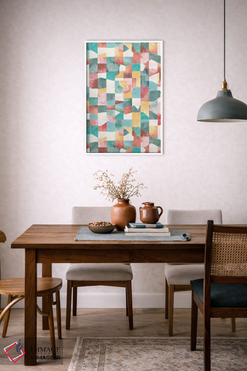 تابلو انتزاعی کولاژ بافت و اشکال سبز اثر نینولا دیزاین - D6W