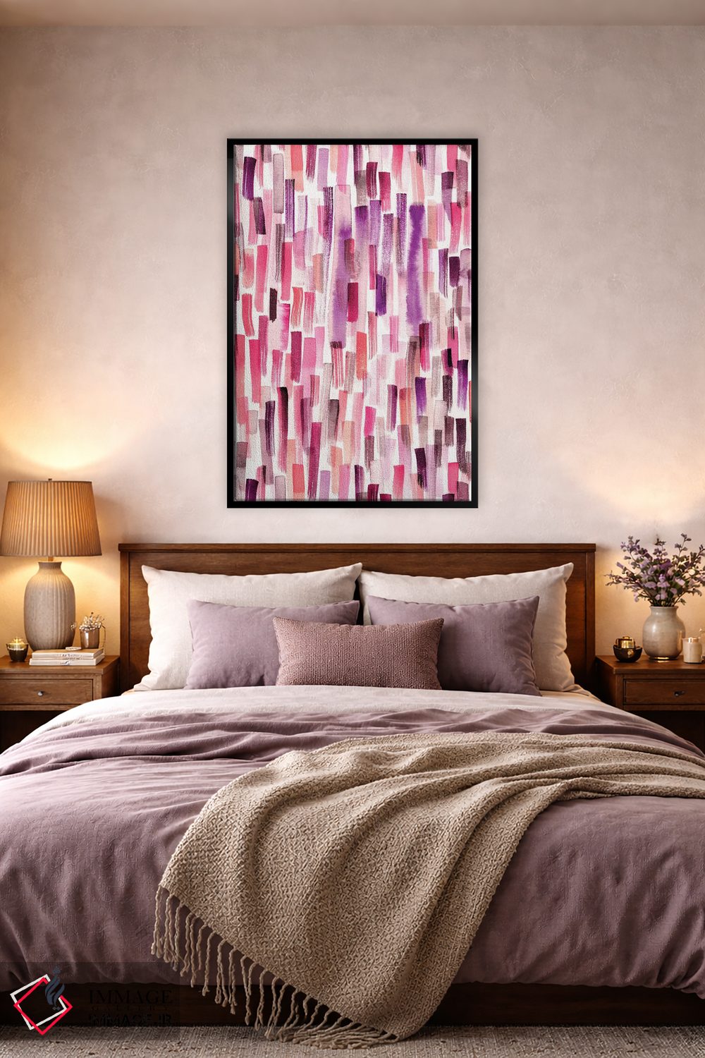 تابلو انتزاعی حرکت قلم آبرنگی مرجانی و بنفش اثر نینولا دیزاین - D2B
