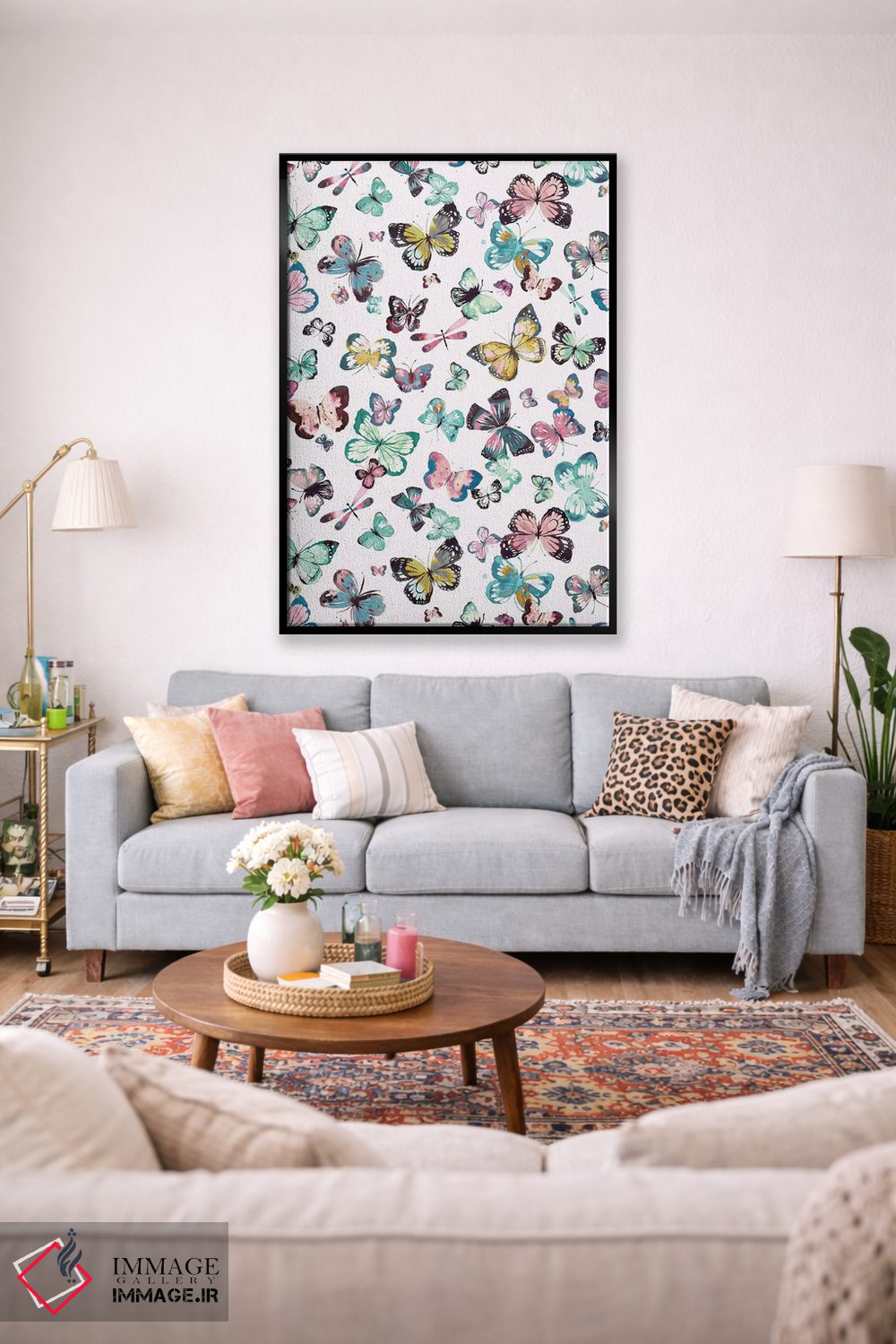 تابلو دکوراتیو پروانه های آبرنگی صورتی و سبز اثر نینولا دیزاین - D1B
