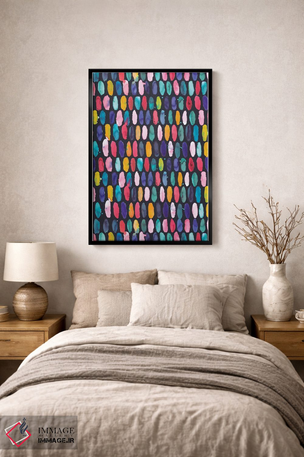 تابلو دکوراتیو قرص های دایره ای چندرنگ و سورمه ای اثر نینولا دیزاین - D2B