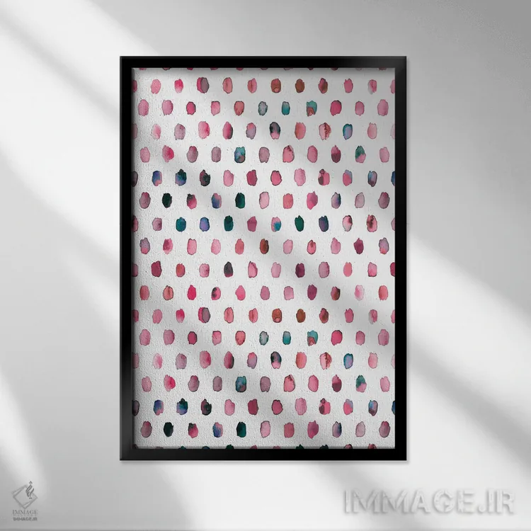 تابلو دکوراتیو پالت نقطه های هندسی صورتی اثر نینولا دیزاین - نمای قابدار مشکی