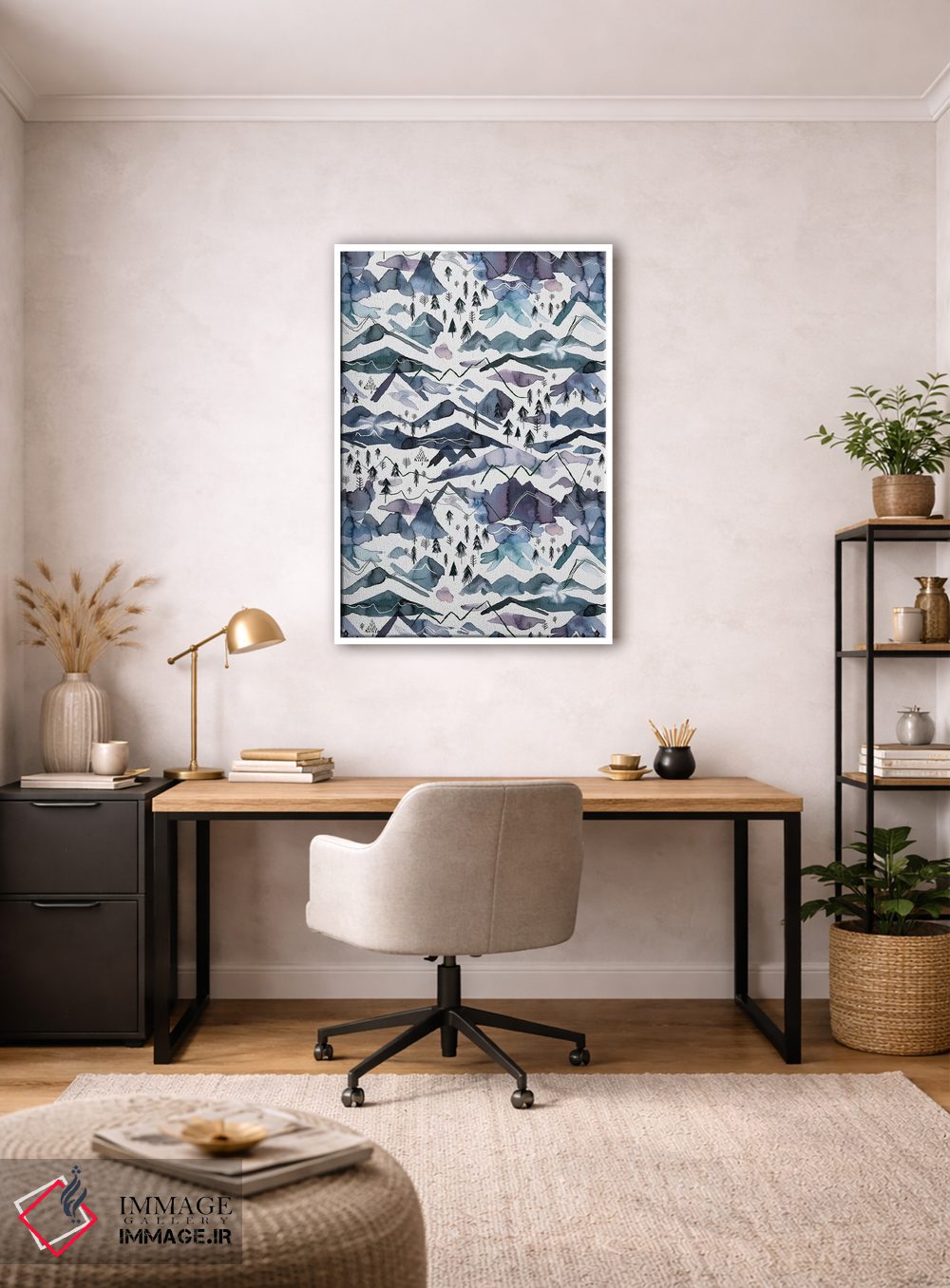 تابلو دکوراتیو کوه های آبرنگی آبی و ارغوانی اثر نینولا دیزاین - D4W