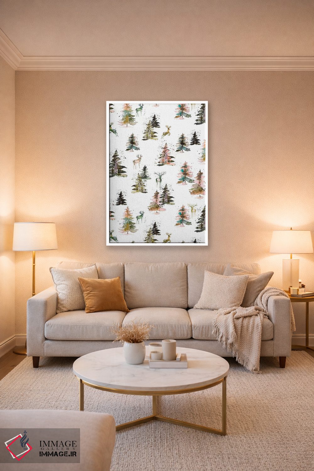 تابلو دکوراتیو گوزن های زمستانی جنگل روستایی اثر نینولا دیزاین - D3W
