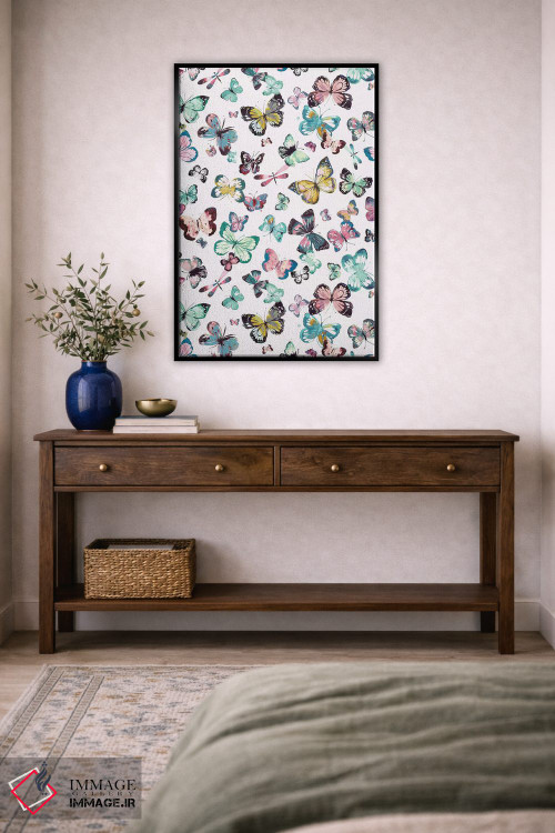 تابلو دکوراتیو پروانه های آبرنگی صورتی و سبز اثر نینولا دیزاین - D4B