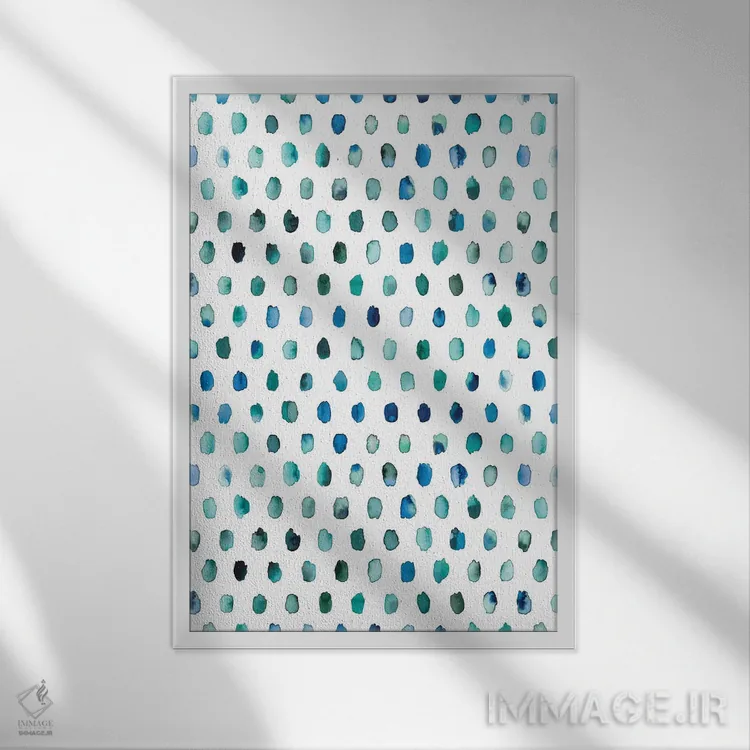 تابلو دکوراتیو پالت نقطه های هندسی آبی اثر نینولا دیزاین - نمای قابدار سفید