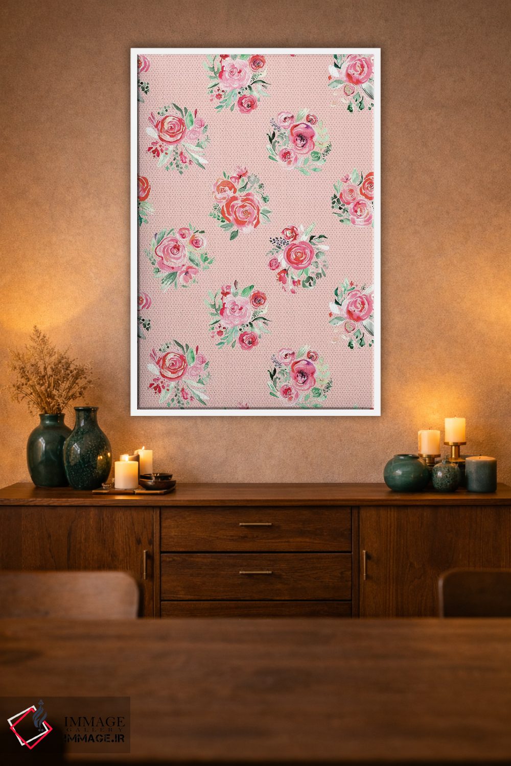 تابلو مدرن دسته گل های رز شیرین صورتی ملایم اثر نینولا دیزاین - D1W