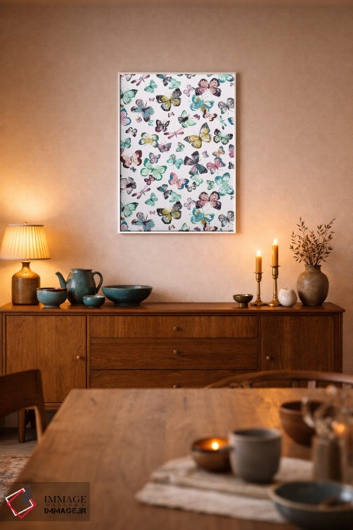 تابلو دکوراتیو پروانه های آبرنگی صورتی و سبز اثر نینولا دیزاین - D5W
