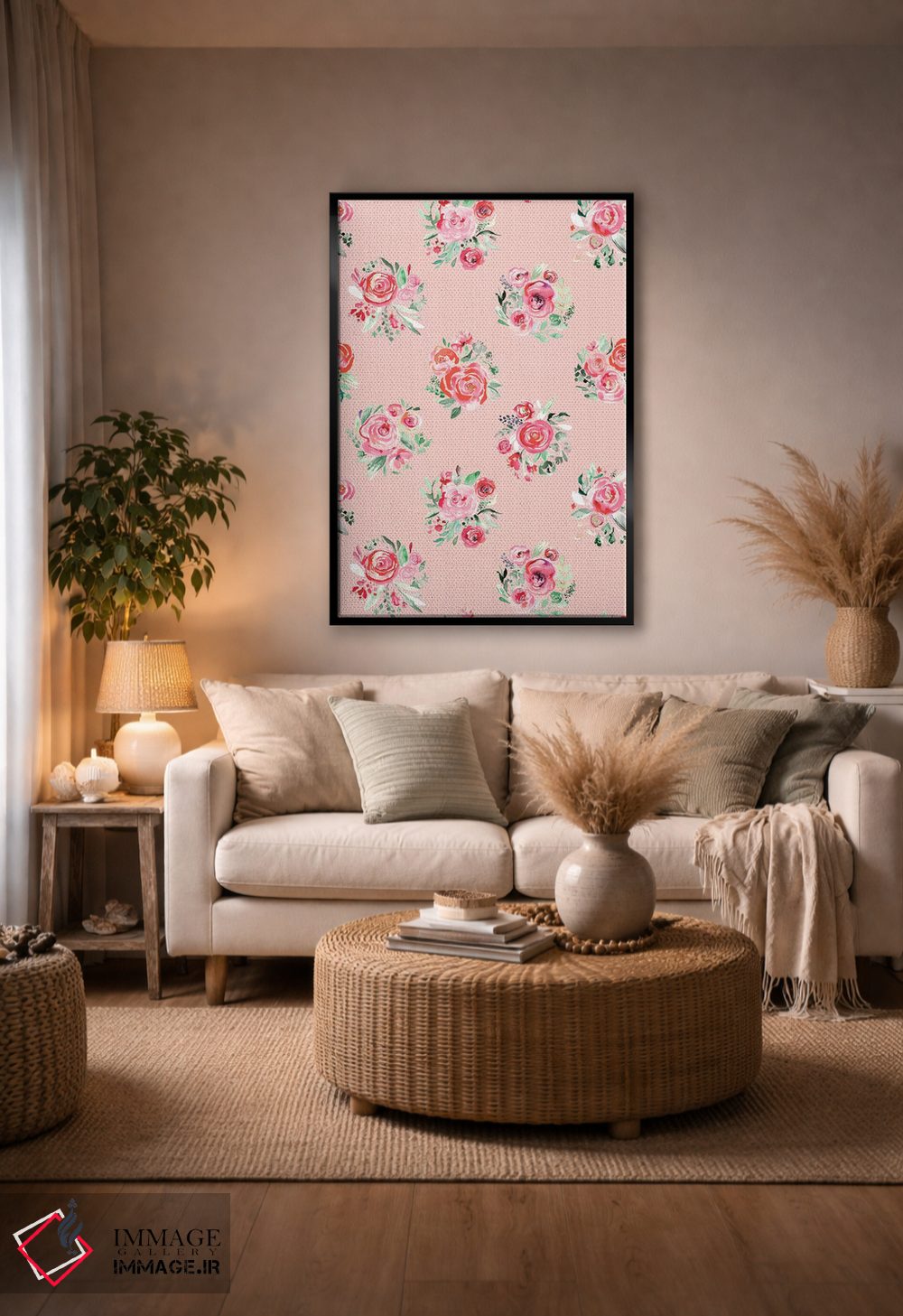 تابلو مدرن دسته گل های رز شیرین صورتی ملایم اثر نینولا دیزاین - D4B