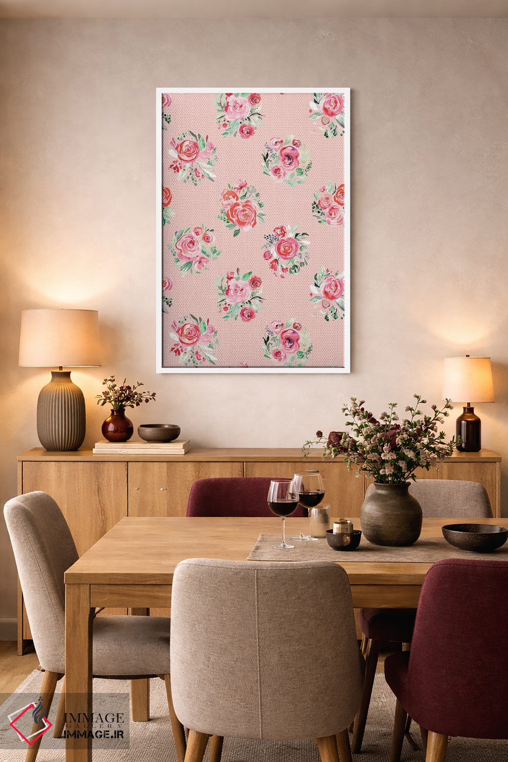 تابلو مدرن دسته گل های رز شیرین صورتی ملایم اثر نینولا دیزاین - D5W