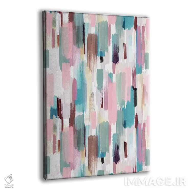 تابلو انتزاعی ضربه قلم های رنگی پاستلی اثر نینولا دیزاین - نمای پرسپکتیو محصول
