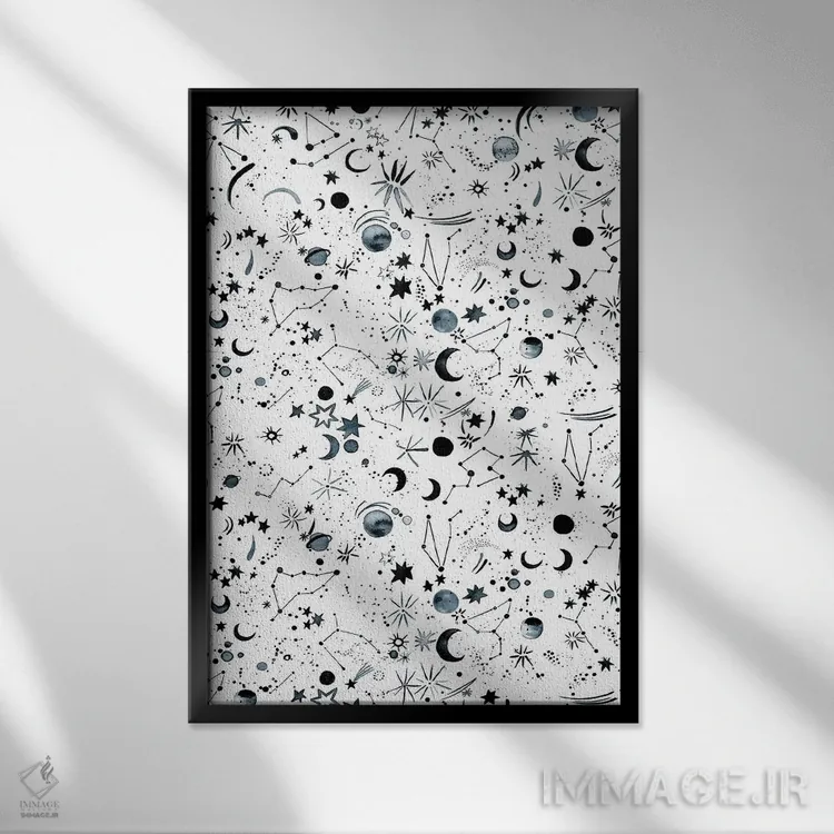 تابلو دکوراتیو صورت های فلکی و سیارات فضایی طالع بینی اثر نینولا دیزاین - نمای قابدار مشکی