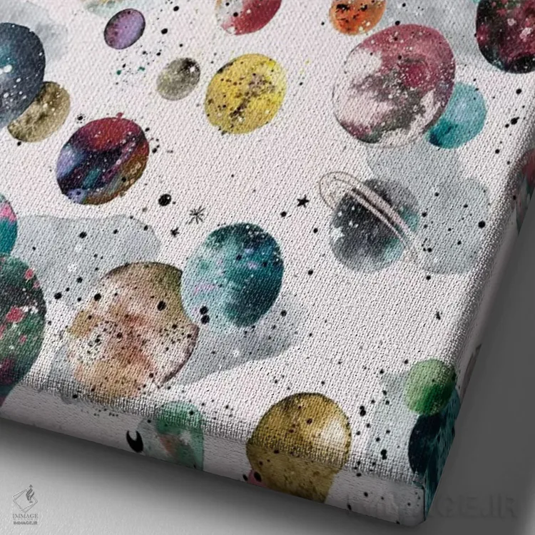 تابلو دکوراتیو سیارات و ستارگان کیهانی رنگارنگ اثر نینولا دیزاین - نمای نزدیک بافت بوم