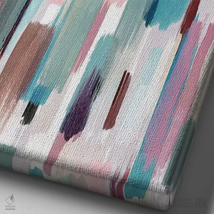 تابلو انتزاعی ضربه قلم های رنگی پاستلی اثر نینولا دیزاین - نمای نزدیک بافت بوم