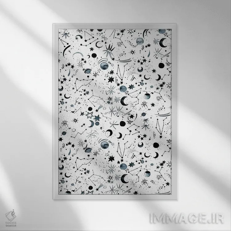 تابلو دکوراتیو صورت های فلکی و سیارات فضایی طالع بینی اثر نینولا دیزاین - نمای قابدار سفید