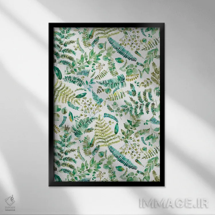تابلو دکوراتیو برگ ها و گیاهان زیستی سبز گیاهی اثر نینولا دیزاین - نمای قابدار مشکی