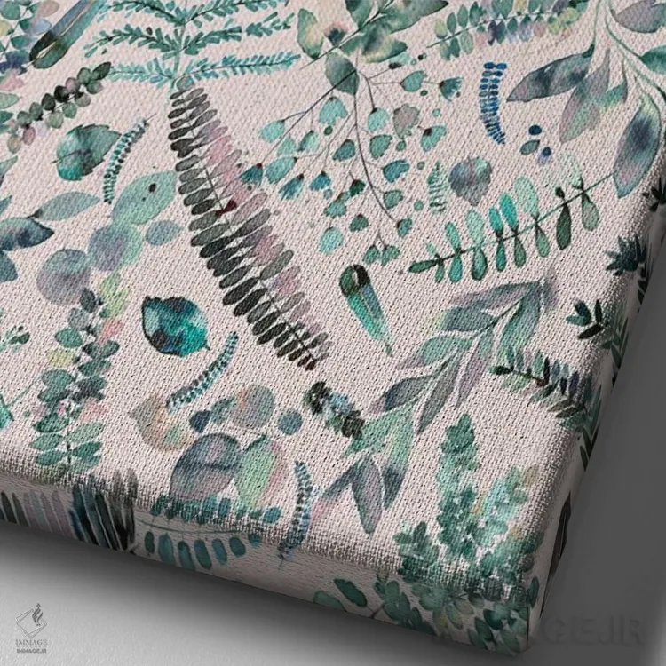 تابلو مدرن برگ ها و گیاهان پاییزی گیاهی اثر نینولا دیزاین - نمای نزدیک بافت بوم