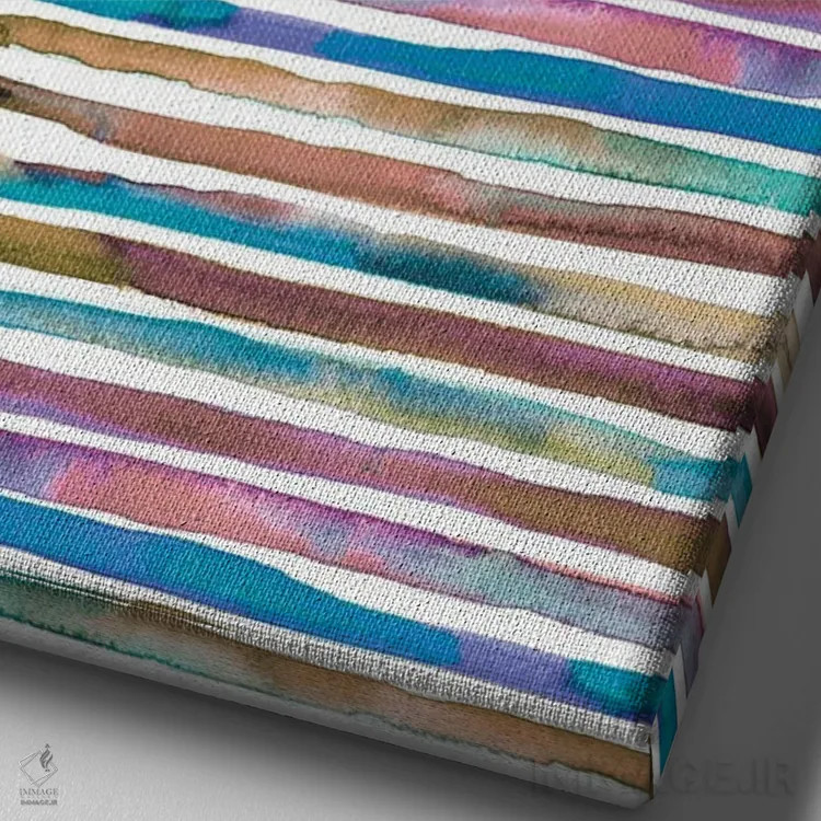 تابلو انتزاعی راه راه های آبرنگی آبی و بنفش اثر نینولا دیزاین - نمای نزدیک بافت بوم