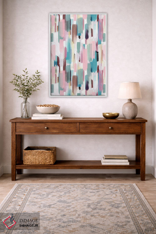 تابلو انتزاعی ضربه قلم های رنگی پاستلی اثر نینولا دیزاین - D2W