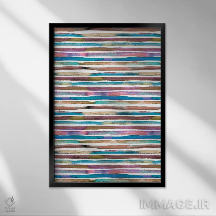 تابلو انتزاعی راه راه های آبرنگی آبی و بنفش اثر نینولا دیزاین - نمای قابدار مشکی