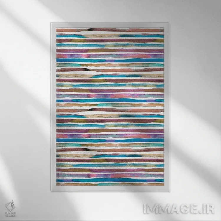 تابلو انتزاعی راه راه های آبرنگی آبی و بنفش اثر نینولا دیزاین - نمای قابدار سفید