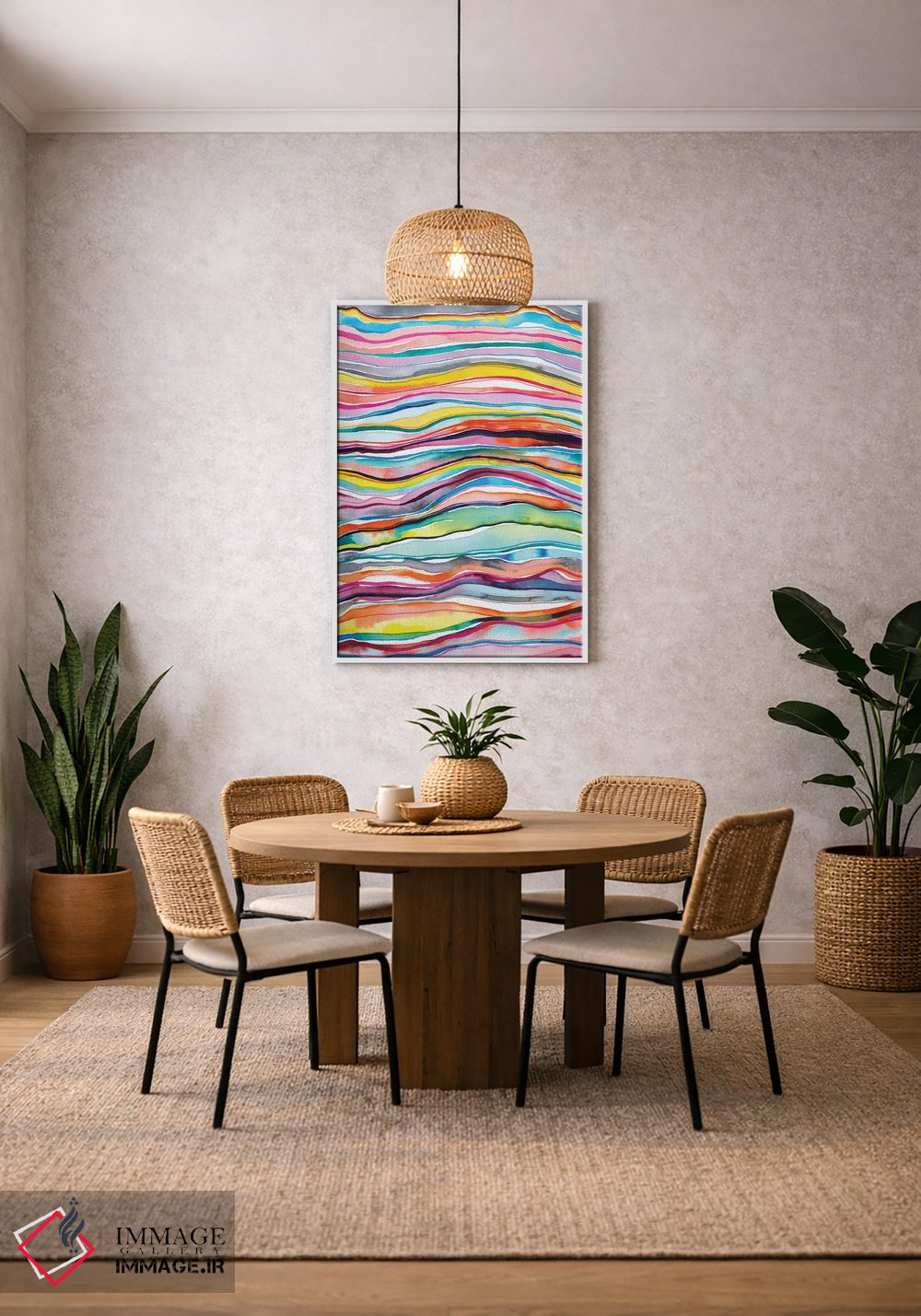 تابلو انتزاعی لایه های مرمر و عقیق معدنی آبرنگی رنگارنگ اثر نینولا دیزاین - D3W