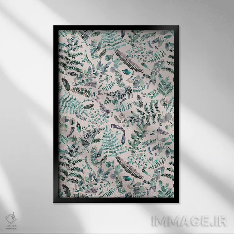 تابلو مدرن برگ ها و گیاهان پاییزی گیاهی اثر نینولا دیزاین - نمای قابدار مشکی