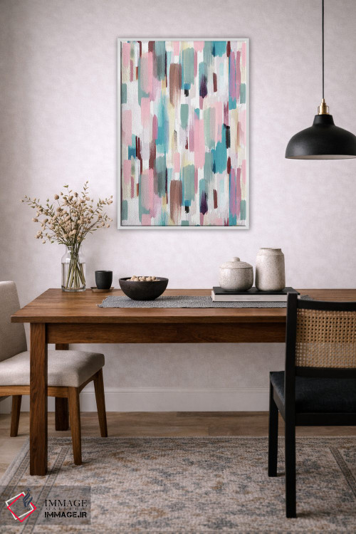 تابلو انتزاعی ضربه قلم های رنگی پاستلی اثر نینولا دیزاین - D3W