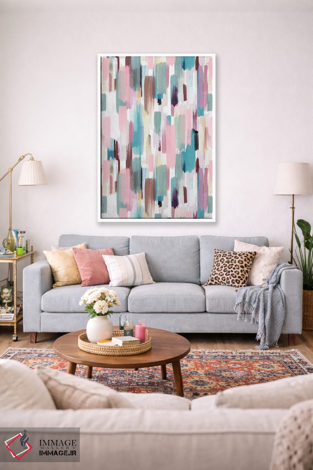 تابلو انتزاعی ضربه قلم های رنگی پاستلی اثر نینولا دیزاین - D1W