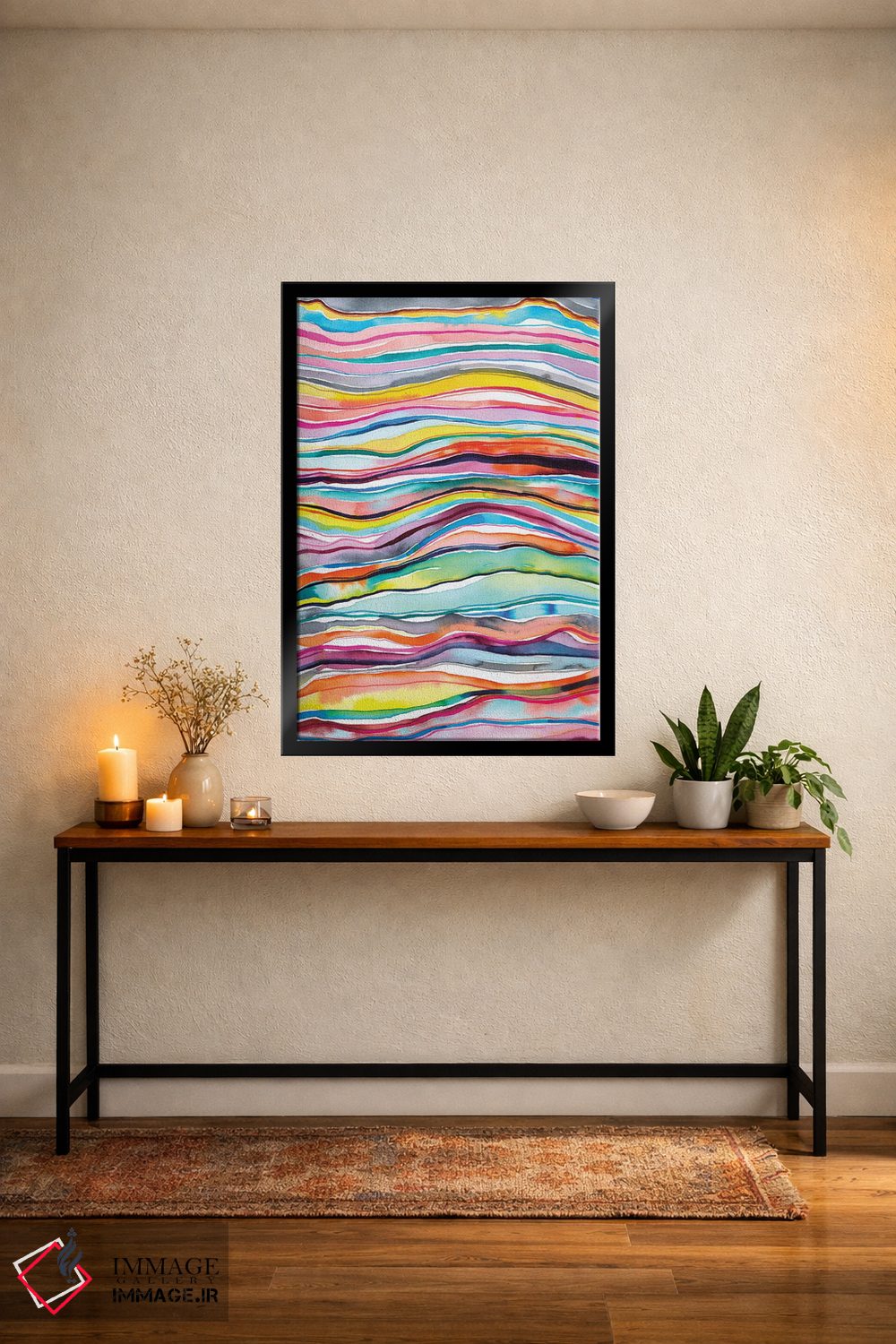 تابلو انتزاعی لایه های مرمر و عقیق معدنی آبرنگی رنگارنگ اثر نینولا دیزاین - D4B