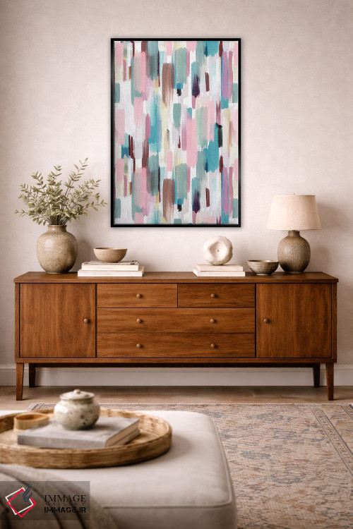 تابلو انتزاعی ضربه قلم های رنگی پاستلی اثر نینولا دیزاین - D4B