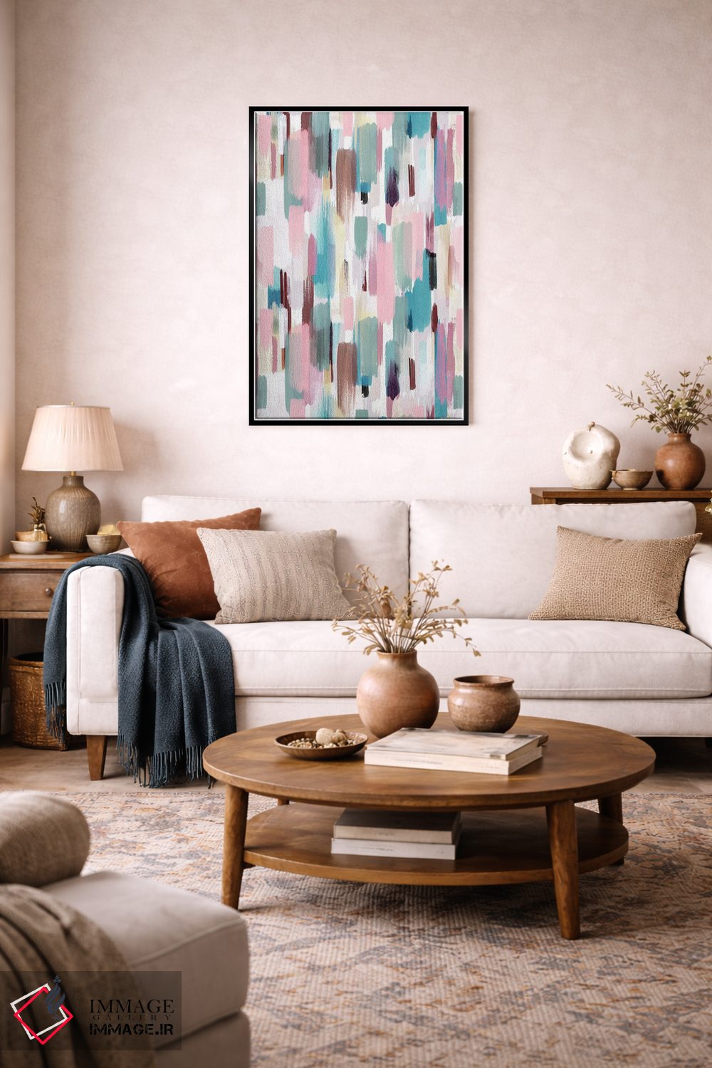 تابلو انتزاعی ضربه قلم های رنگی پاستلی اثر نینولا دیزاین - D5B