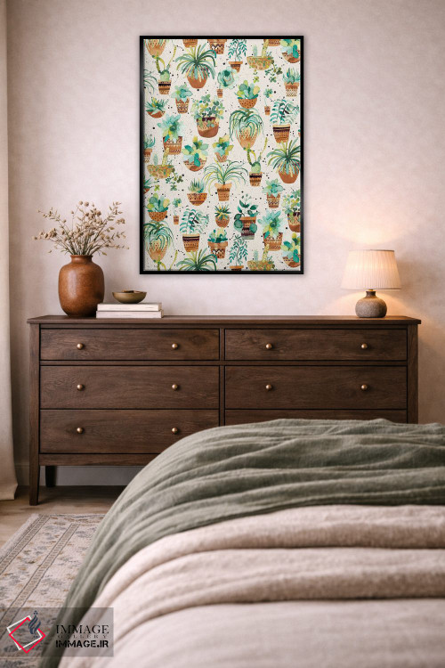 تابلو دکوراتیو گلدان های گیاهان گوشتی خانگی کرم رنگ اثر نینولا دیزاین - D2B