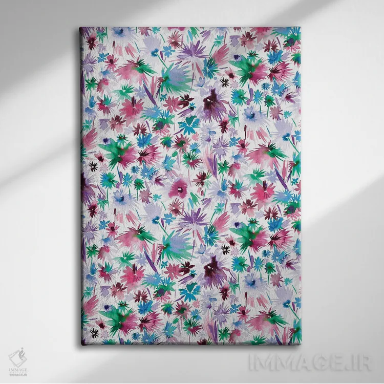 تابلو دکوراتیو رنگ های گل های جنگلی انتزاعی اثر نینولا دیزاین - نمای روبهرو روی دیوار