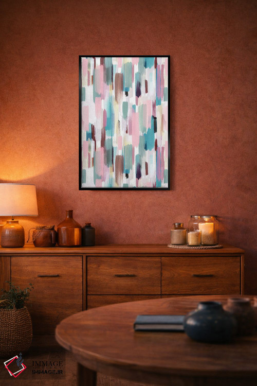 تابلو انتزاعی ضربه قلم های رنگی پاستلی اثر نینولا دیزاین - D6B