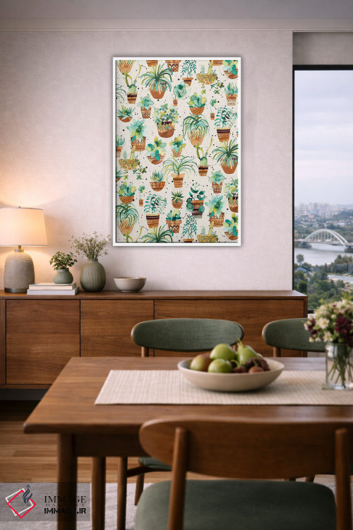 تابلو دکوراتیو گلدان های گیاهان گوشتی خانگی کرم رنگ اثر نینولا دیزاین - D6W